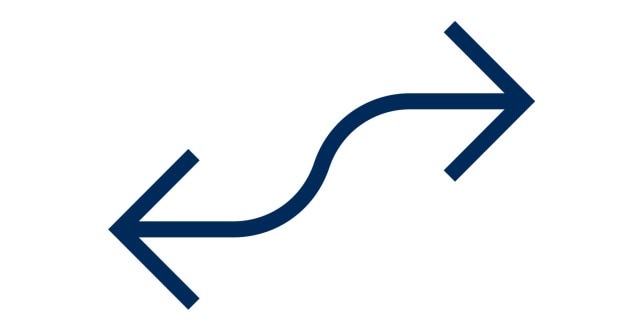 Symbol mit einer geschwungenen Linie und Pfeilen nach links und rechts in dunkelblauer Farbe.