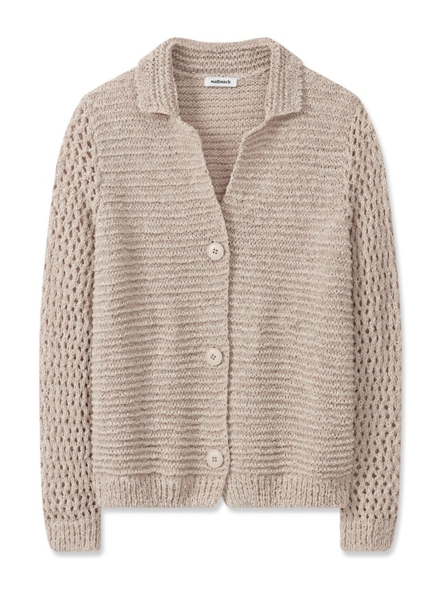 Strickjacke aus einem Leinenmix-Bändchengarn in der Farbe Natur