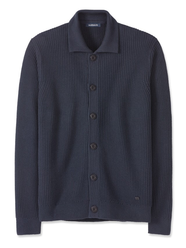Abbildung Gerippter Polo-Cardigan in Marine