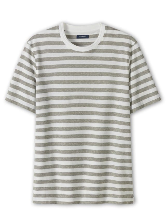 Abbildung Leinen-Streifenshirt Khaki-Weiß