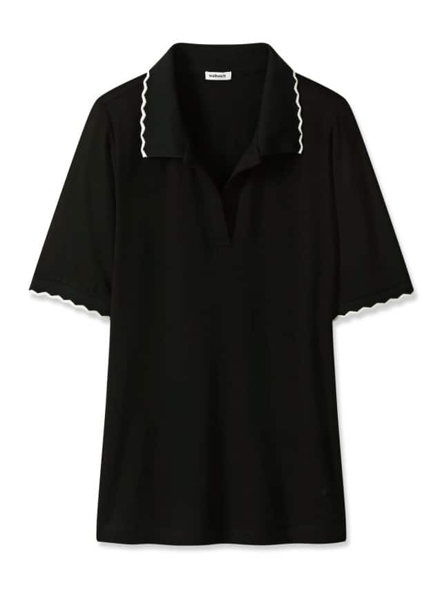 Poloshirt Wellenkante in Schwarz