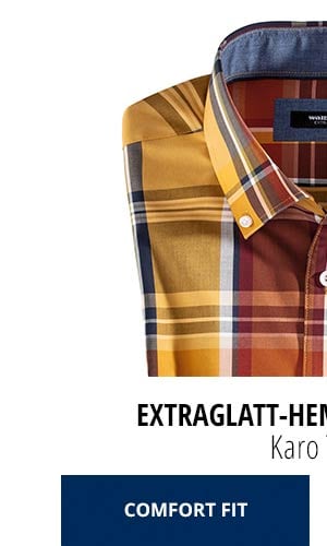 Extraglatt-Hemd Herbstlaub - Karo Terra, Comfort Fit | Walbusch