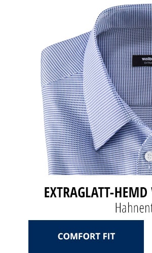 Extraglatt-Hemd Walbusch-Kragen, Hahnentritt Blau | Walbusch