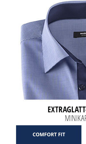 Extraglatt-Aktiv-Hemd Comfort Fit - Minikaro Blau | Walbusch
