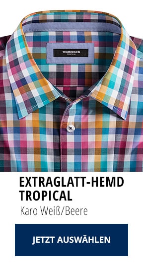 Extraglatt-Hemd Tropical Karo Weiß/Beere | Walbusch