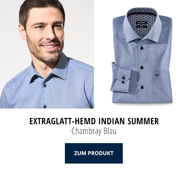 Extraglatt-Hemd Indian Summer Chambray Blau | Walbusch