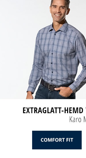 Extraglatt-Hemd Walbusch-Kragen Comfort Fit - Karo Marine | Walbusch