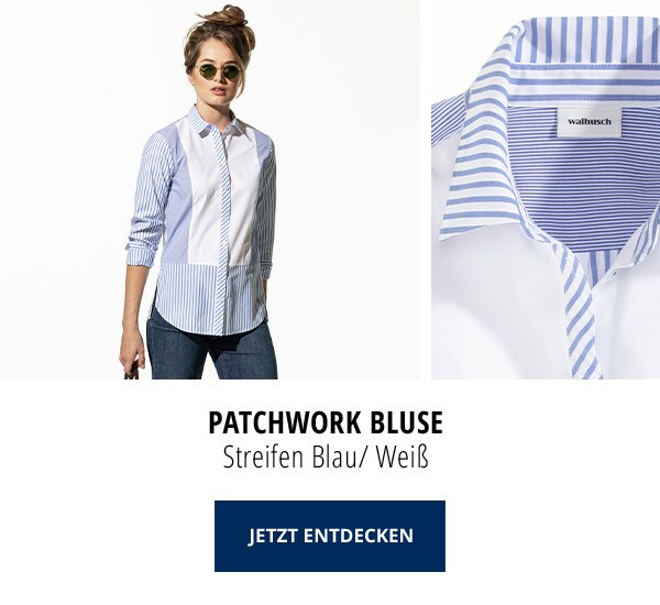 Patchwork Bluse - Streifen Blau/Weiß | Walbusch