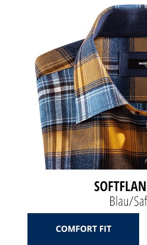 Softflanell-Hemd Comfort Fit - Blau/Safran Karo | Walbusch