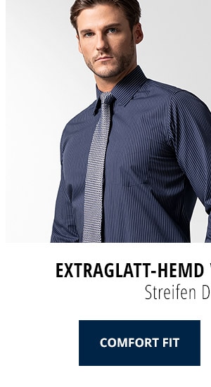 Extraglatt-Hemd Walbusch-Kragen Comfort Fit - Streifen Dunkelblau | Walbusch