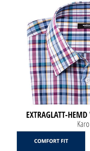 Extraglatt-Hemd Walbusch-Kragen, Karo Blau | Walbusch