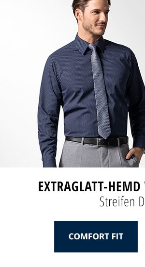 Extraglatt-Hemd Walbusch-Kragen Comfort Fit - Streifen Dunkelblau | Walbusch