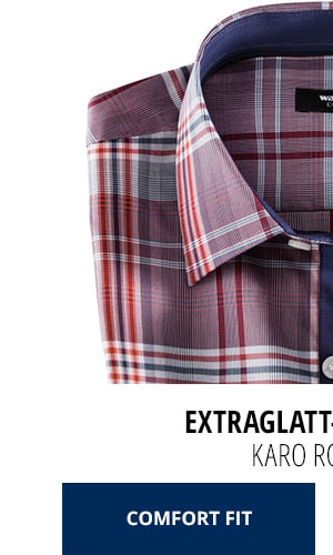 Extraglatt-Aktiv-Hemd Comfort Fit - Karo Rot/Blau | Walbusch