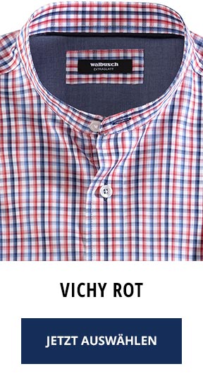 Extraglatt Hemd mit Stehkragen, Vichy Rot | Walbusch