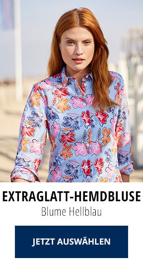 Extraglatt-Hemdbluse, Blume Hellblau | Walbusch