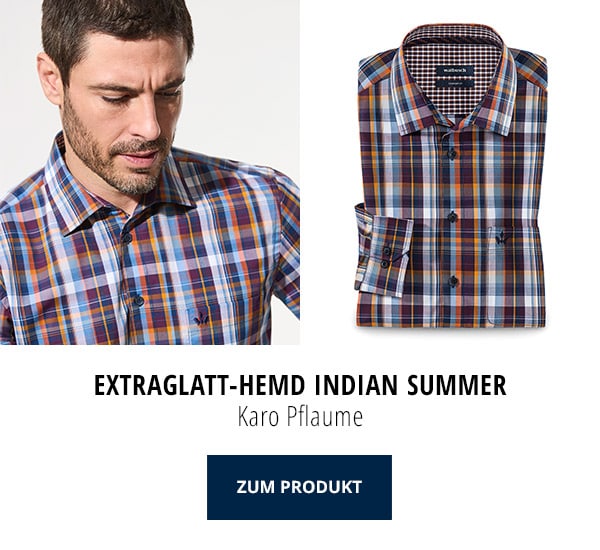 Extraglatt-Hemd Indian Summer Karo Pflaume | Walbuschh