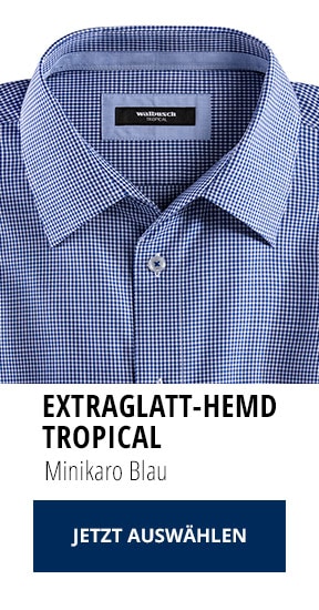 Extraglatt-Hemd Tropical Minikaro Blau | Walbusch