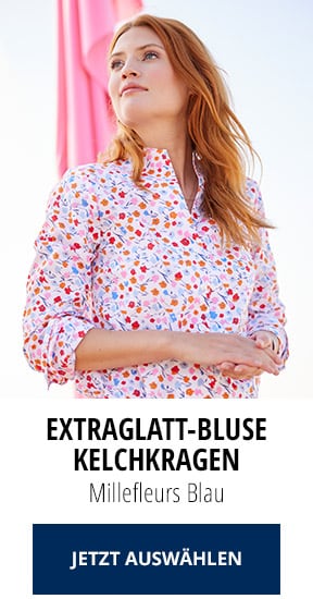 Extraglatt-Bluse Kelchkragen, Millefleurs Blau | Walbusch