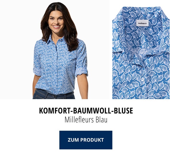 Komfort Baumwoll-Bluse - Millefleurs Blau | Walbusch
