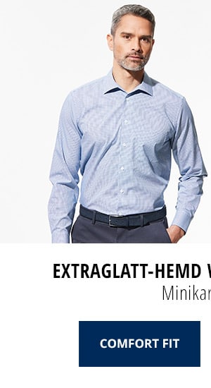 Extraglatt-Hemd Walbusch-Kragen, COMFORT FIT - Minikaro Blau | Walbusch 