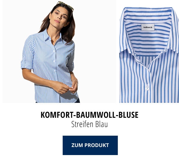 Komfort Baumwoll-Bluse - Streifen Blau | Walbusch