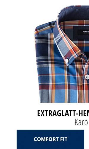 Extraglatt-Hemd Herbstlaub - Karo Blau, Comfort Fit | Walbusch