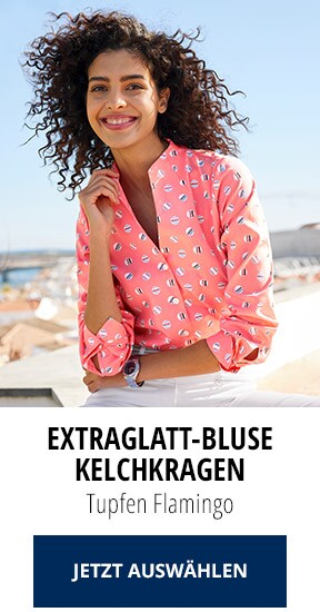 Extraglatt-Bluse Kelchkragen, Tupfen Flamingo | Walbusch