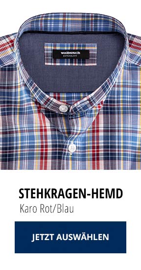 Stehkragen-Hemd Karo Rot/Blau | Walbusch