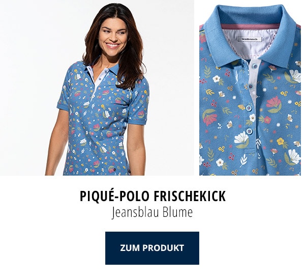 Piqué-Polo Frischekick - Jeansblau Blume | Walbusch