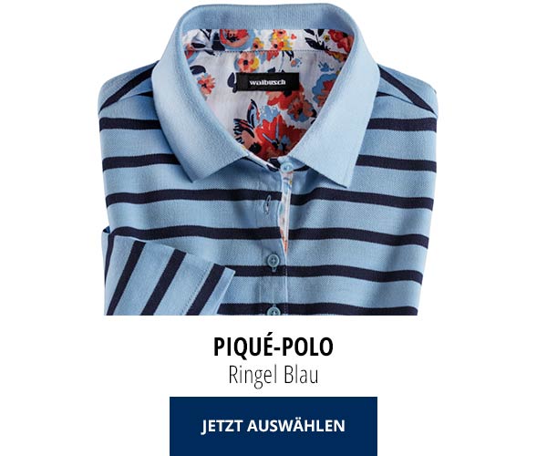 Piqué-Polo Sommer-Cotton Ringel Blau | Walbusch