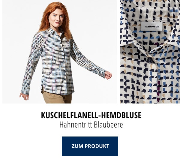 Kuschelflanell-Hemdbluse Hahnentritt Blaubeere | Walbusch