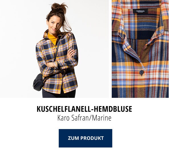 Kuschelflanell-Hemdbluse Karo Safran | Walbusch