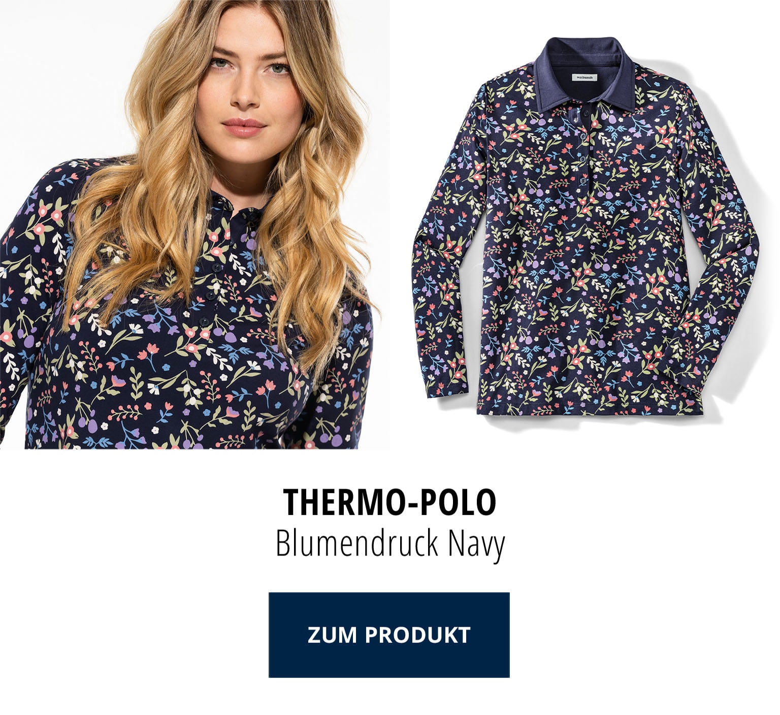 Thermo-Polo - Blumendruck Navy | Walbusch