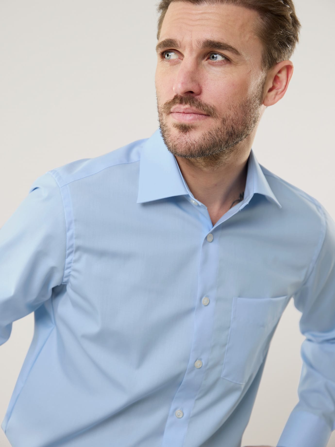 Walbusch Chemise Extraglatt Col Kent Bleu Clair 43 7
