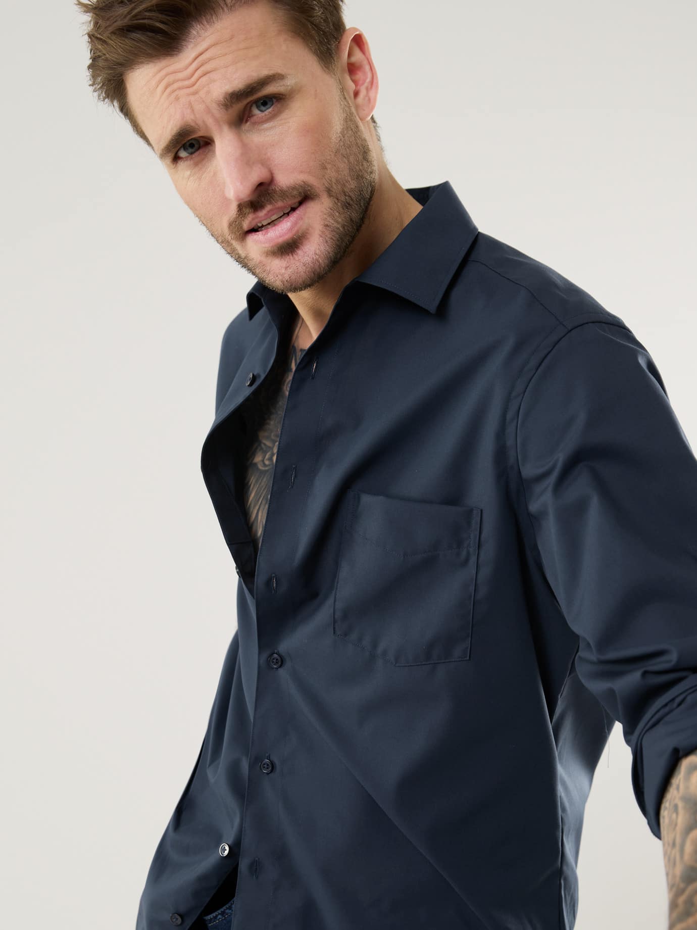 Walbusch Extra Smooth Shirt Buttonless Collar Blue 43 7