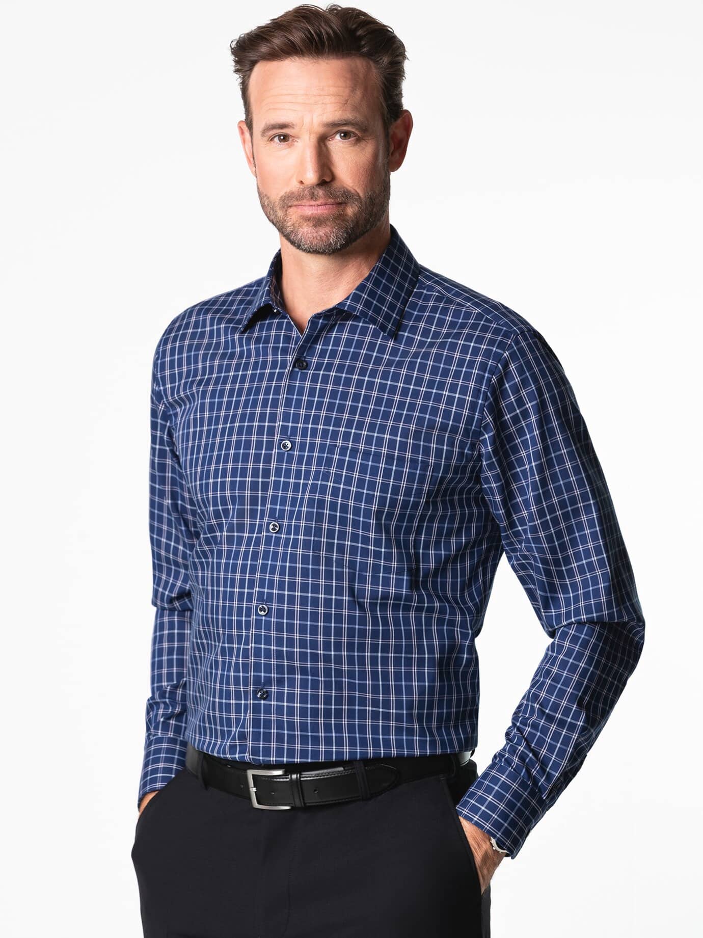 Walbusch Extra Smooth Shirt Kent Collar Comfort Fit Blue 44 10