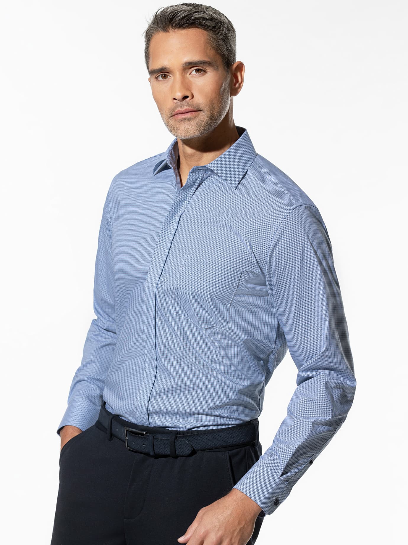 Chemise Walbusch Extraglatt Zip & Go Bleu 44 2