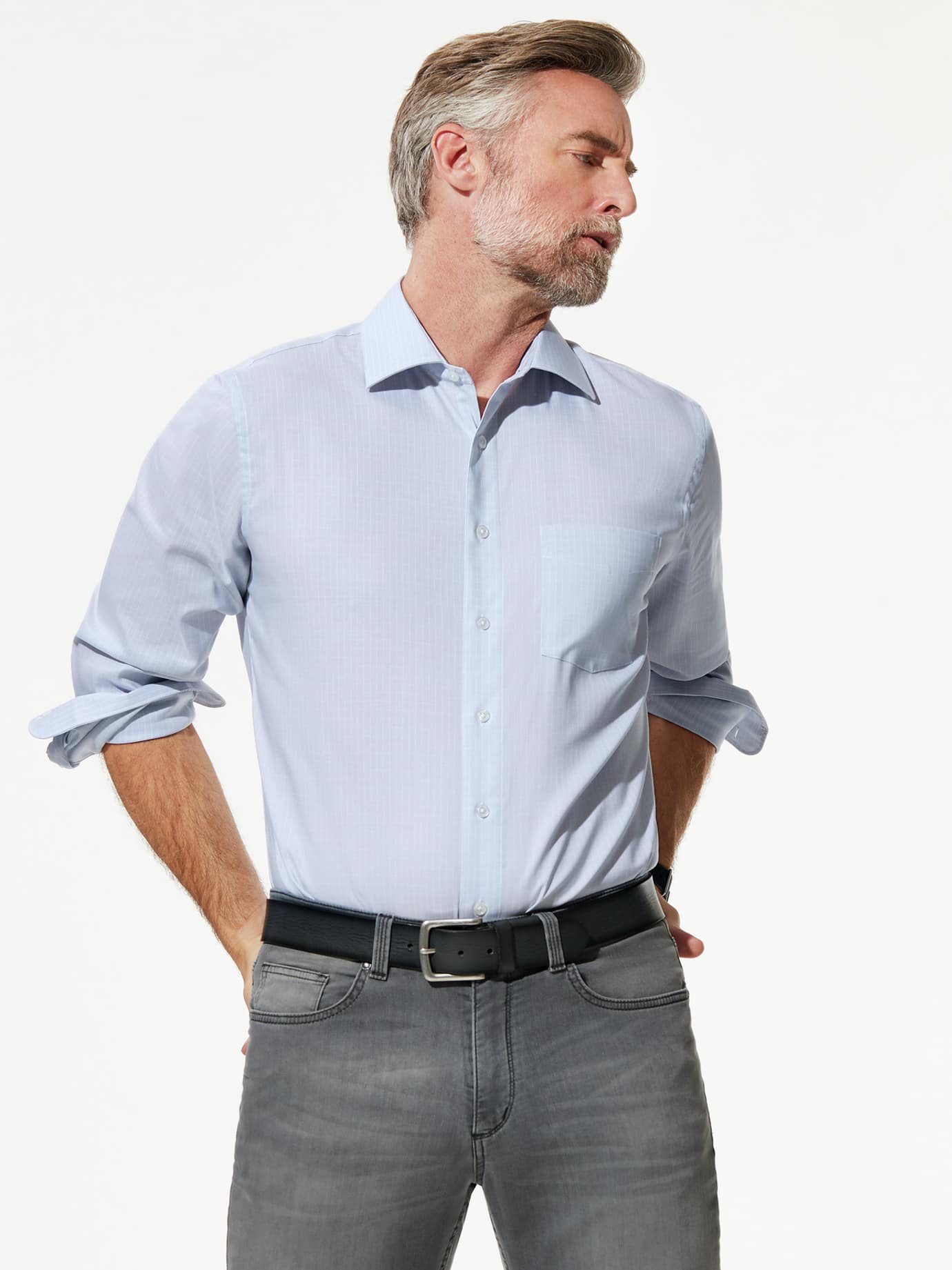 Walbusch Extraglatt Shirt Kent Collar Gray 43 2