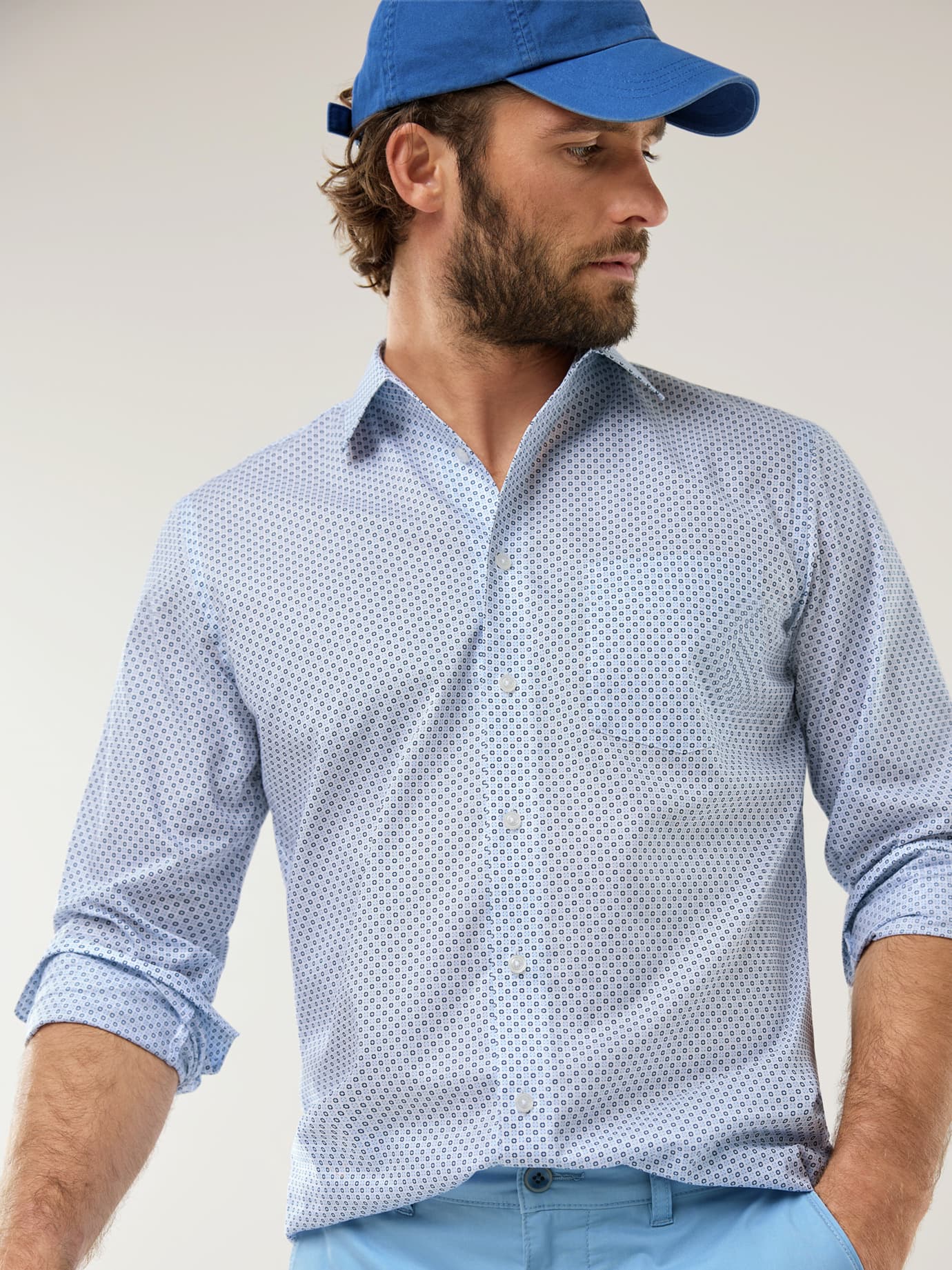 Walbusch Buttonless Collar Shirt Comfort Fit Blue 45/46 3