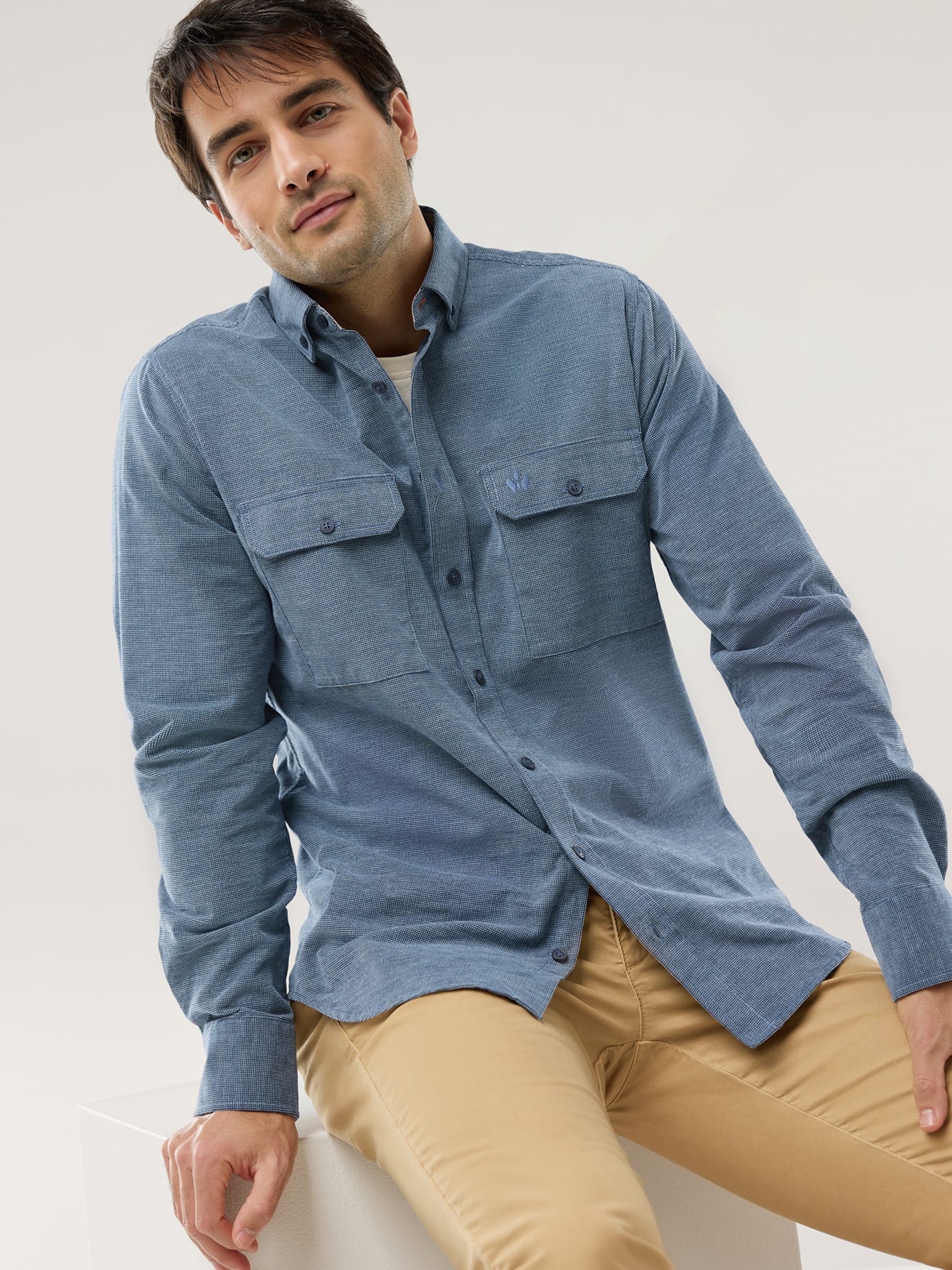Walbusch Soft-Cord Overshirt Regular Fit Blue Cotton 2