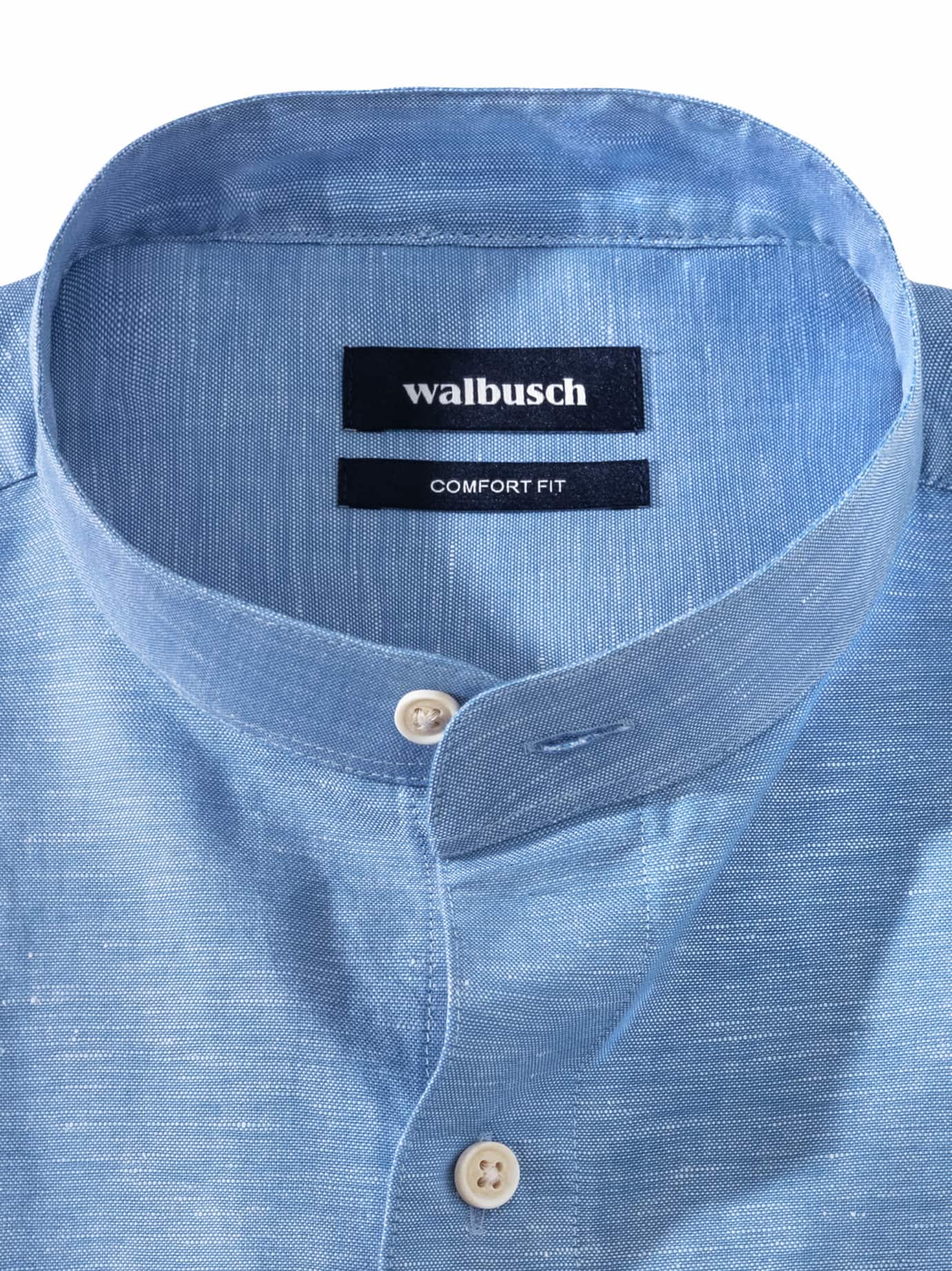 Walbusch Stand Collar Linen Shirt Blue 43/44 4