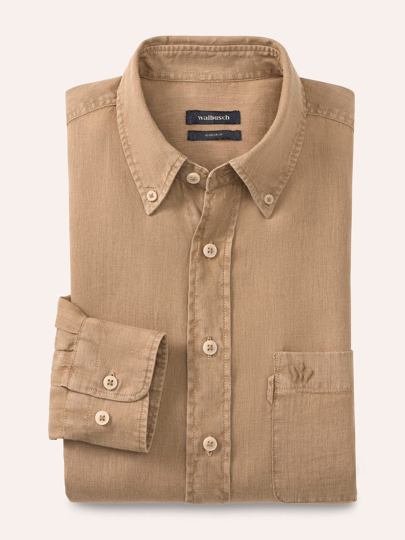 Pures Leinen Hemd Überfärber, Regular Fit#noch offen: Größenlauf, Farbe Beige, 41/42, 100% kühlendes Leinen Kent-Kragen Button-down Herren