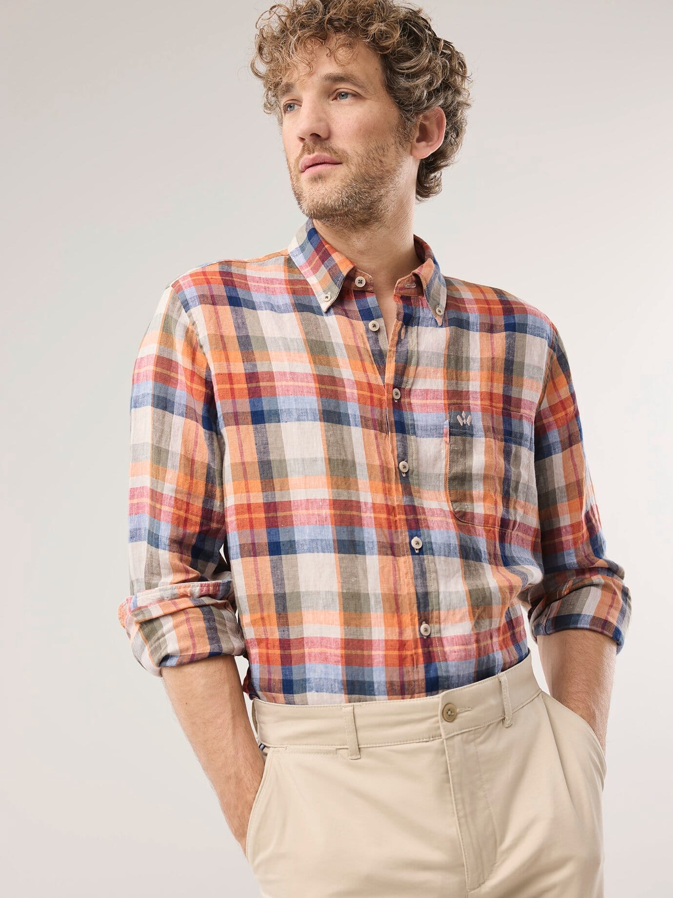 Walbusch Pures Leinen Hemd, Regular Fit#noch offen: Größenlauf, Farbe Orange, 41/42, 100% Leinen Kent-Kragen Button-down Herren 2