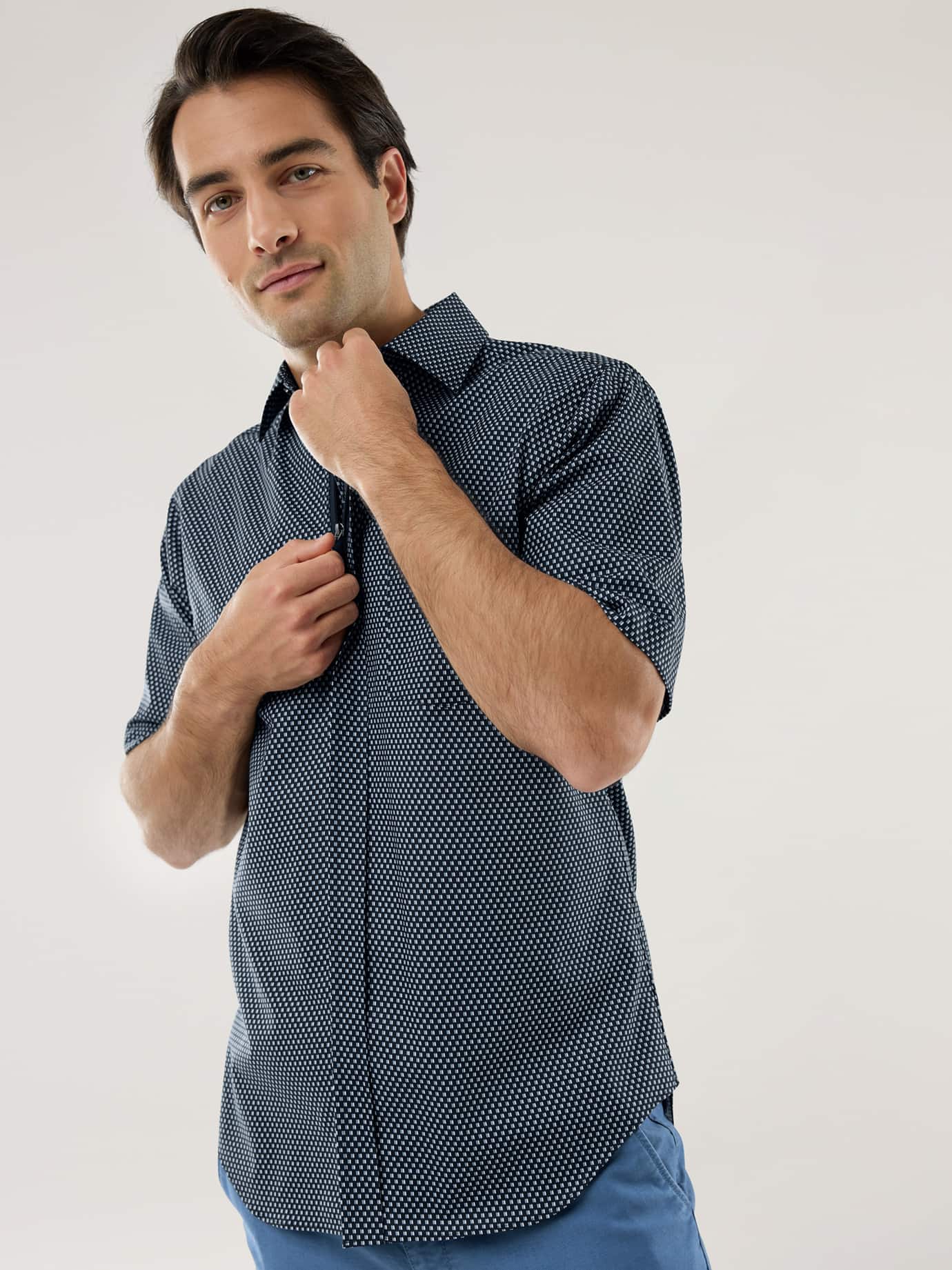 Chemise Walbusch Extraglatt Zip & Go Bleu 44 7