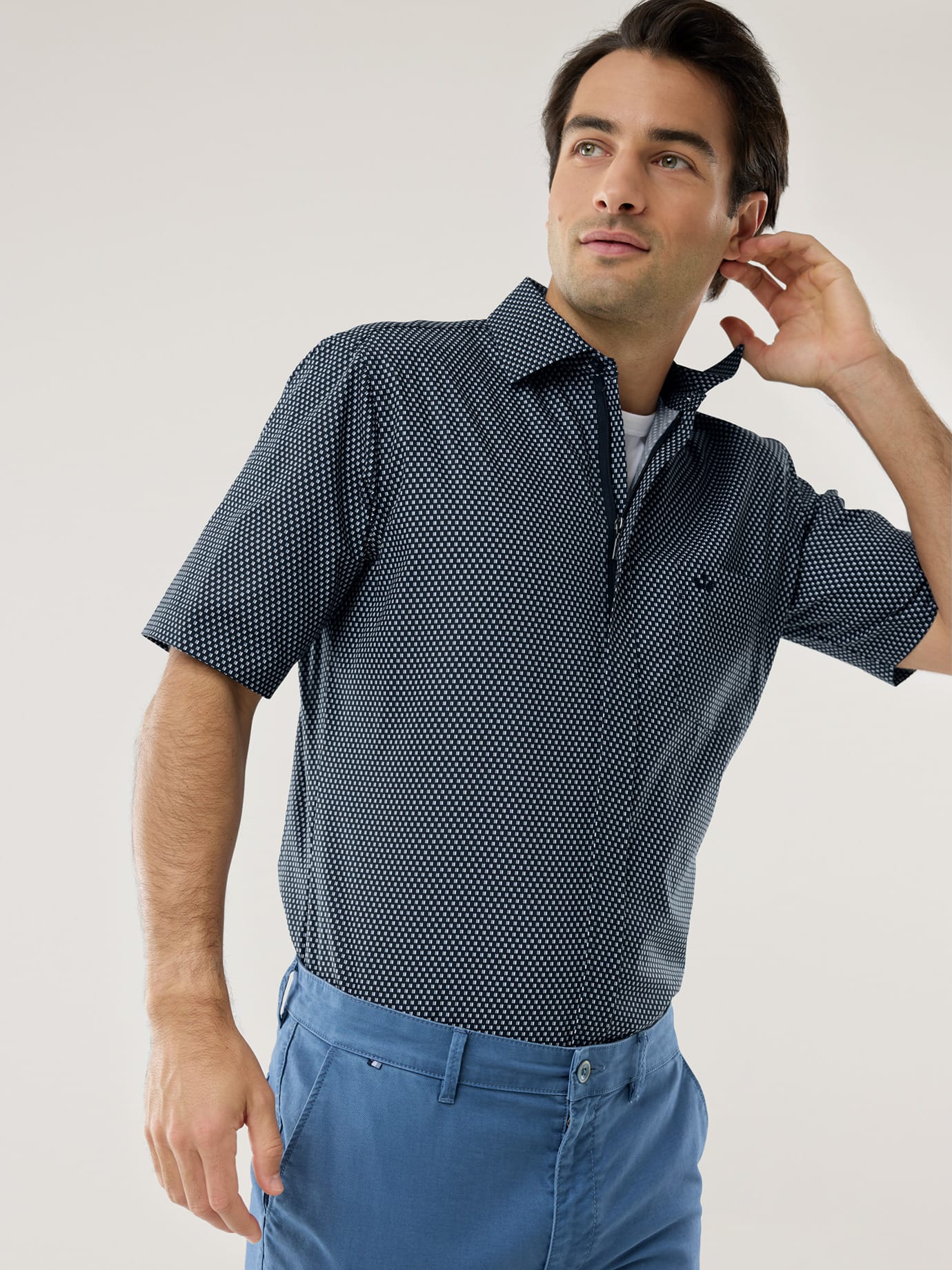 Chemise Walbusch Extraglatt Zip & Go Bleu 44 6