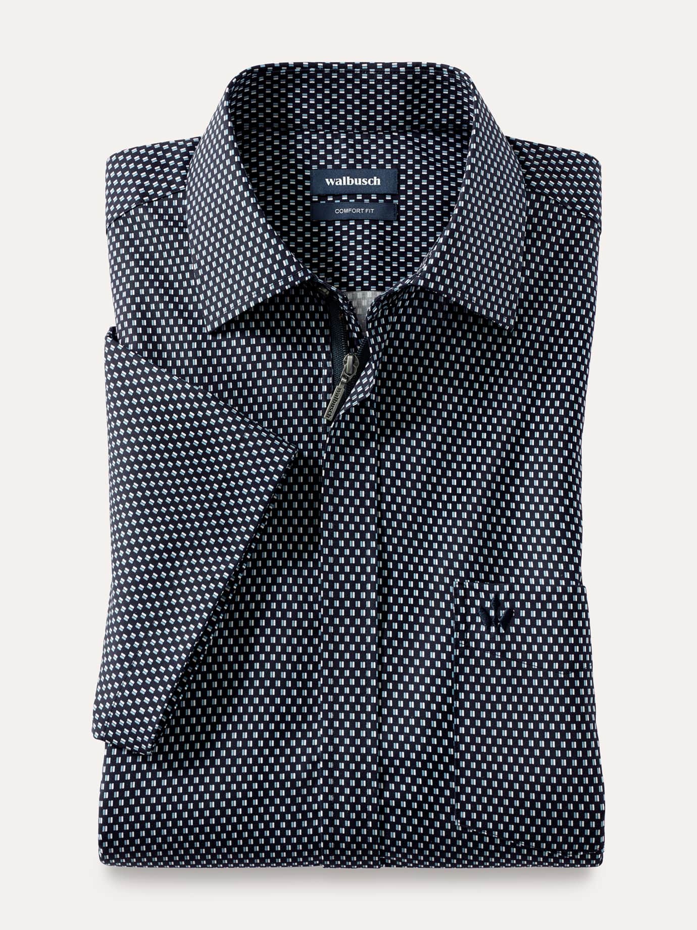 Chemise Walbusch Extraglatt Zip & Go Bleu 44 5