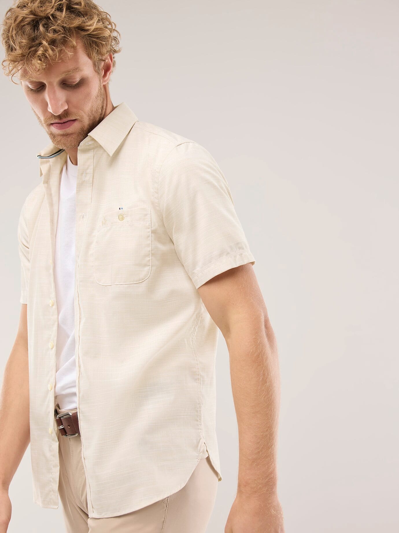 Walbusch Tropical Short Sleeve Shirt Regular Fit Beige 41/42 2