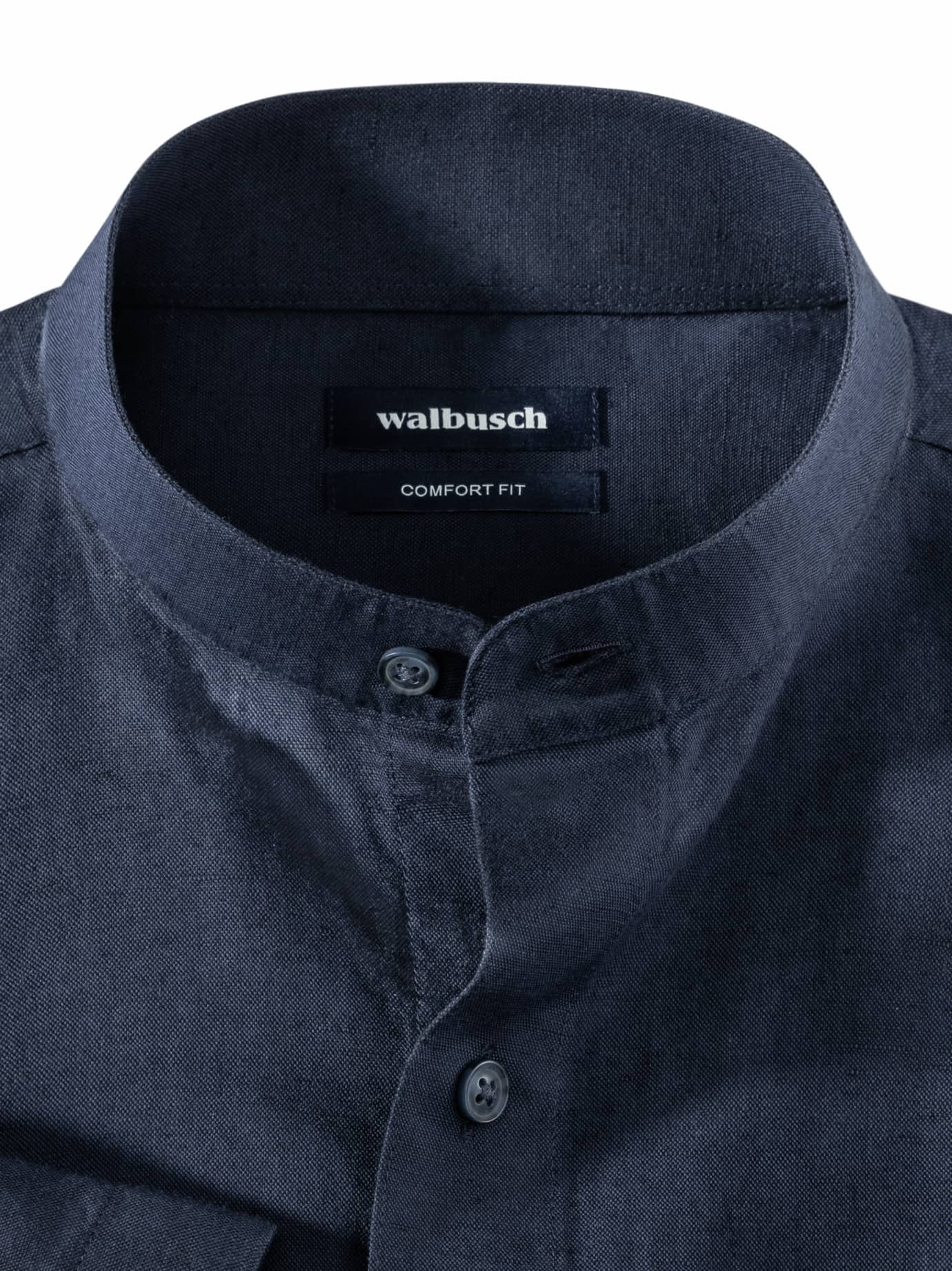 Walbusch Stand Collar Linen Shirt Blue 45/46 7