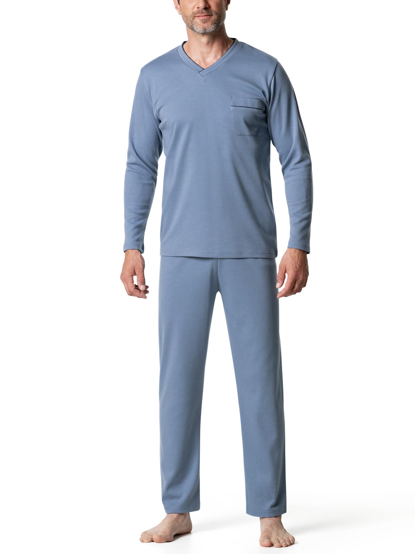 Walbusch Wohlfühl Schlafanzug Easycare, , Farbe Blau, 56, hautsympathisch weich und wärmend Herren 3