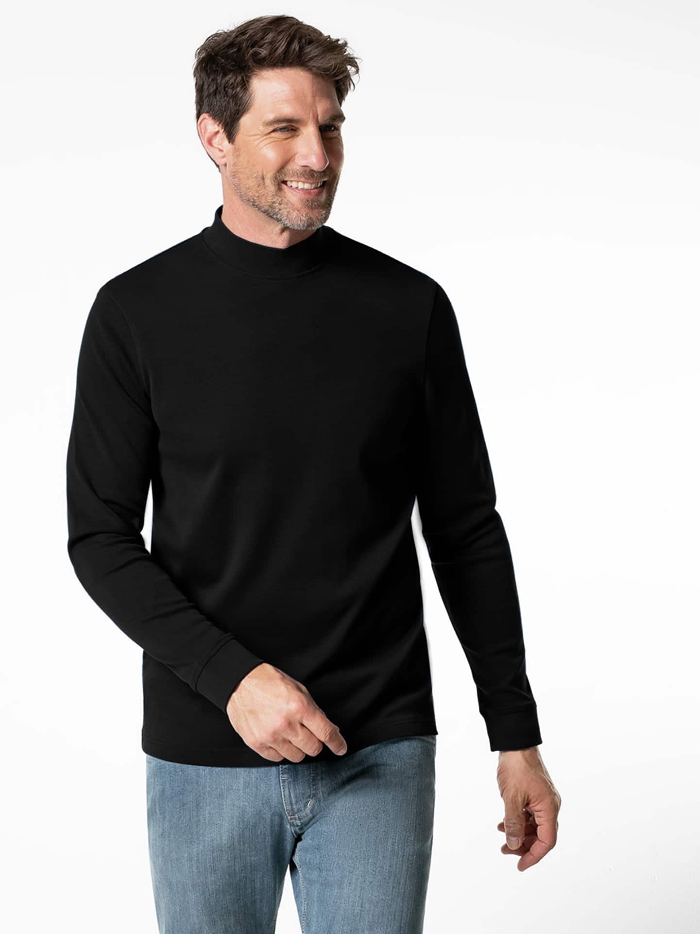 Walbusch Long Sleeve Shirt Mock Neck Black 56 2